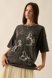 Mustang Moon Distressed Oversize Horse Graphic Tee - ShopPromesa