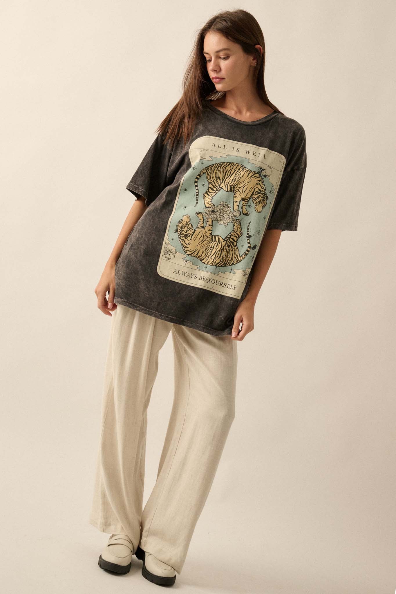 Tiger Tarot Oversized Vintage-Wash Graphic Tee - ShopPromesa