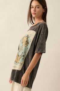 Tiger Tarot Oversized Vintage-Wash Graphic Tee - ShopPromesa