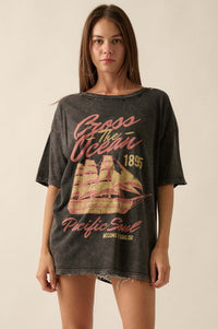 Sailing Ship Distressed Vintage-Wash Graphic Tee - ShopPromesa