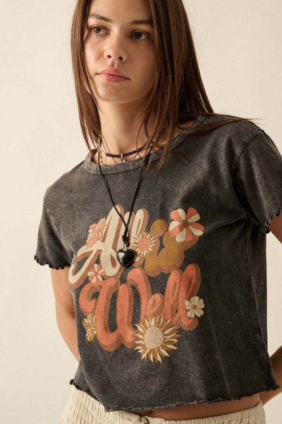 All is Well Cropped Lettuce-Edge Graphic Baby Tee - ShopPromesa