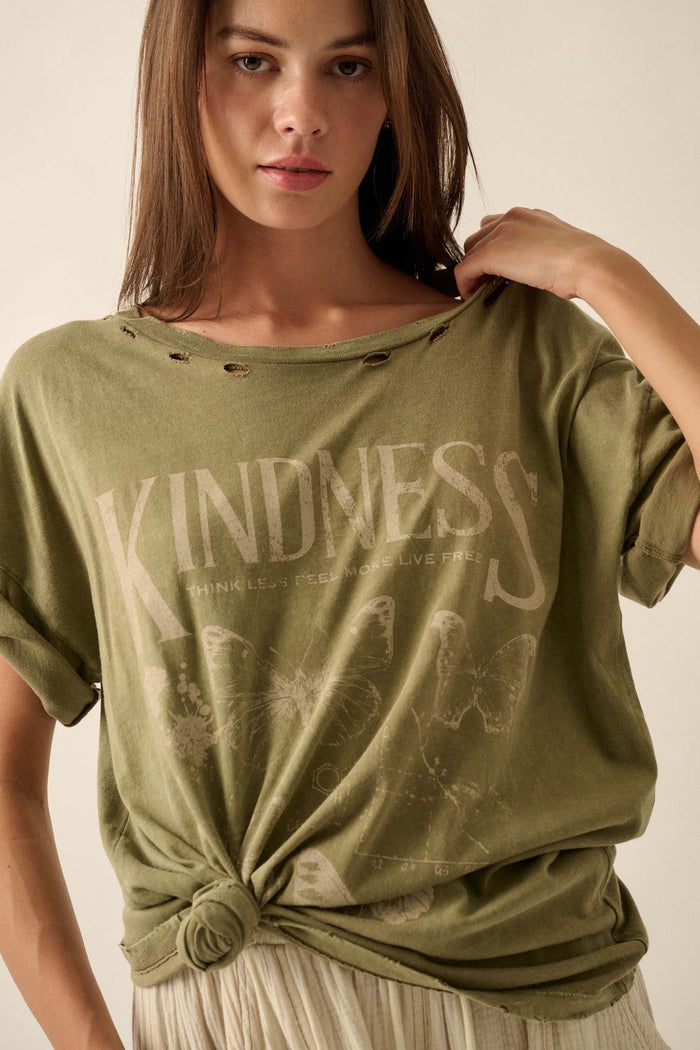 Butterfly Kindness Distressed Oversize Graphic Tee - ShopPromesa