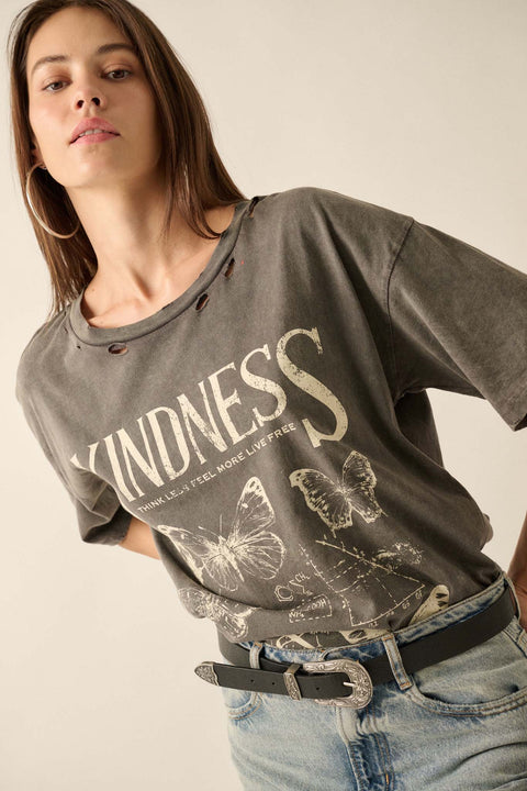 Butterfly Kindness Distressed Oversize Graphic Tee - ShopPromesa
