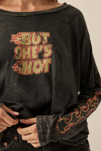 But She's Hot Vintage-Print Long-Sleeve Graphic Tee - ShopPromesa