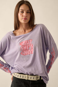 But She's Hot Vintage-Print Long-Sleeve Graphic Tee - ShopPromesa