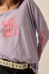 But She's Hot Vintage-Print Long-Sleeve Graphic Tee - ShopPromesa