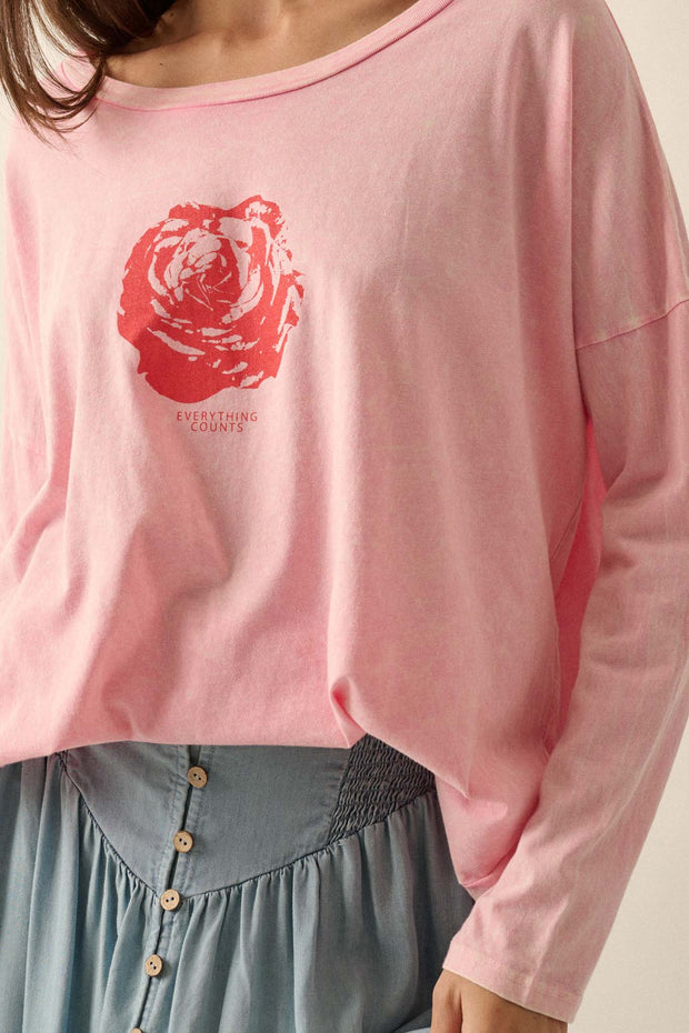 Everything Counts Long-Sleeve Rose Graphic Tee - ShopPromesa