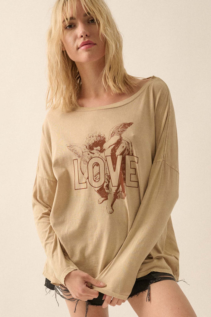 Love Cupid Vintage-Wash Long-Sleeve Graphic Tee - ShopPromesa