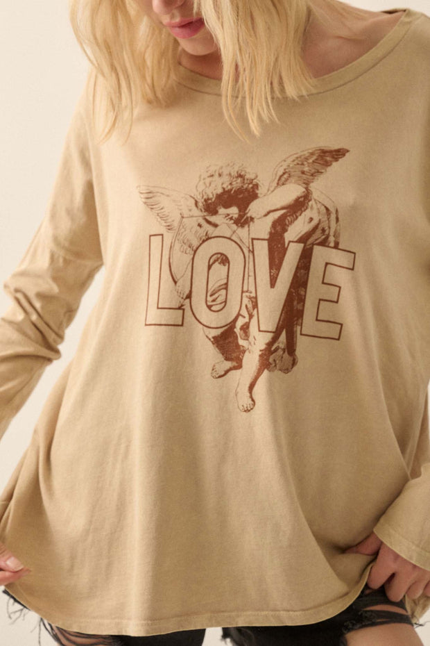 Love Cupid Vintage-Wash Long-Sleeve Graphic Tee - ShopPromesa