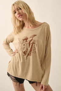 Love Cupid Vintage-Wash Long-Sleeve Graphic Tee - ShopPromesa