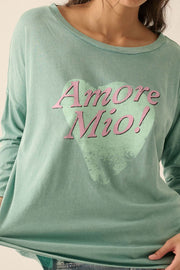 Amore Mio Vintage-Wash Long-Sleeve Graphic Tee - ShopPromesa