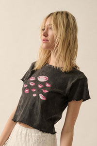 Lucious Lips Cropped Lettuce-Edge Graphic Baby Tee - ShopPromesa