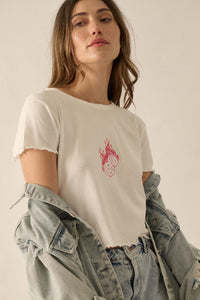 Lucky Lover Cropped Lettuce-Edge Graphic Baby Tee - ShopPromesa