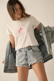 Lucky Lover Cropped Lettuce-Edge Graphic Baby Tee - ShopPromesa