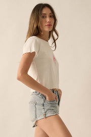 Lucky Lover Cropped Lettuce-Edge Graphic Baby Tee - ShopPromesa