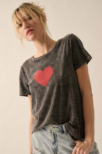 Amour Red Heart Vintage-Wash Graphic Tee - ShopPromesa