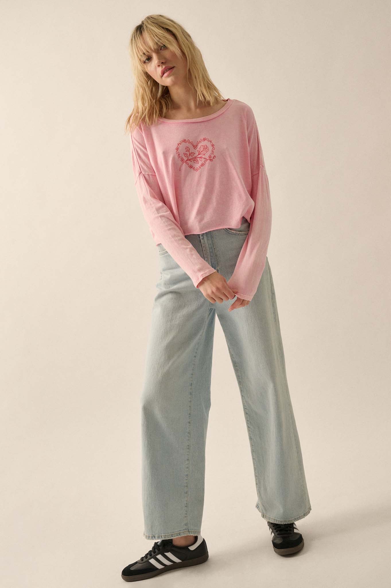 Like a Rose Cropped Long-Sleeve Graphic Tee - ShopPromesa