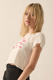Lovely Lips Cropped Lettuce-Edge Graphic Baby Tee - ShopPromesa