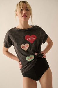 Valentine Hearts Vintage-Wash Graphic Tee - ShopPromesa