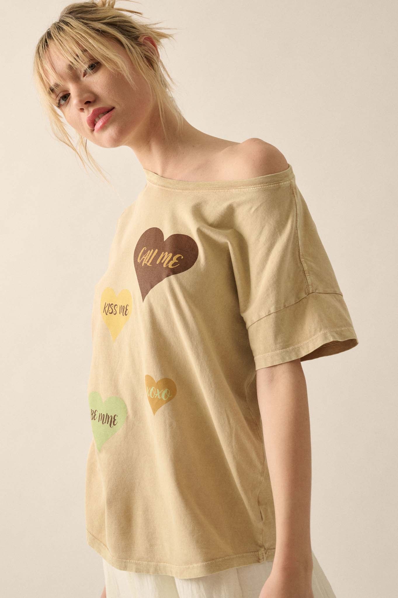 Valentine Hearts Vintage-Wash Graphic Tee - ShopPromesa