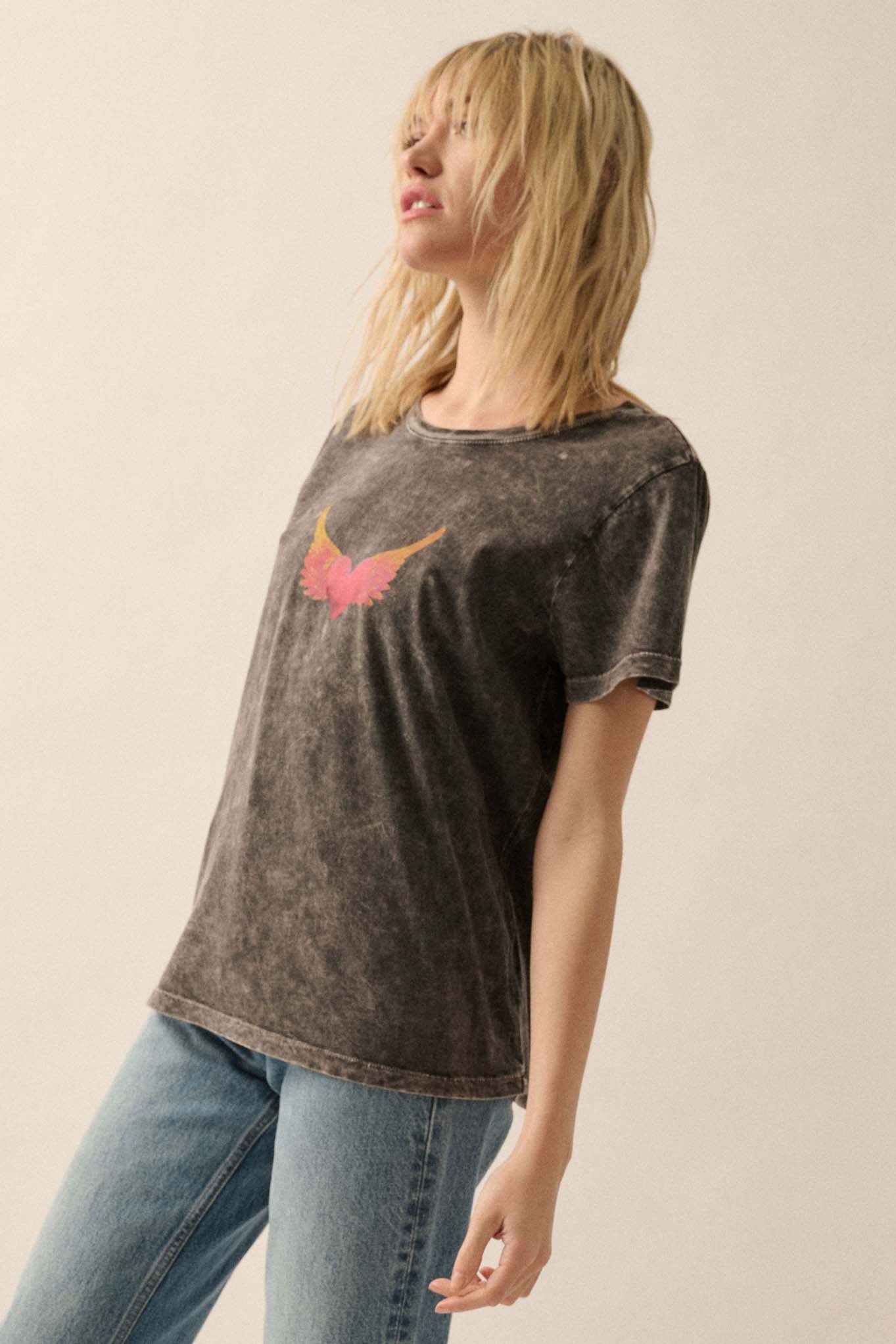 Wings of Love Vintage-Wash Graphic Tee - ShopPromesa