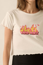 Too Hot Cropped Lettuce-Edge Graphic Baby Tee - ShopPromesa