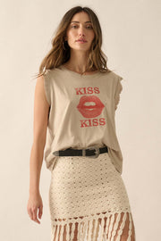 Kiss Kiss Distressed Sleeveless Graphic Tee - ShopPromesa