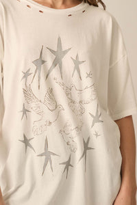 When Doves Fly Distressed Oversize Graphic Tee - ShopPromesa