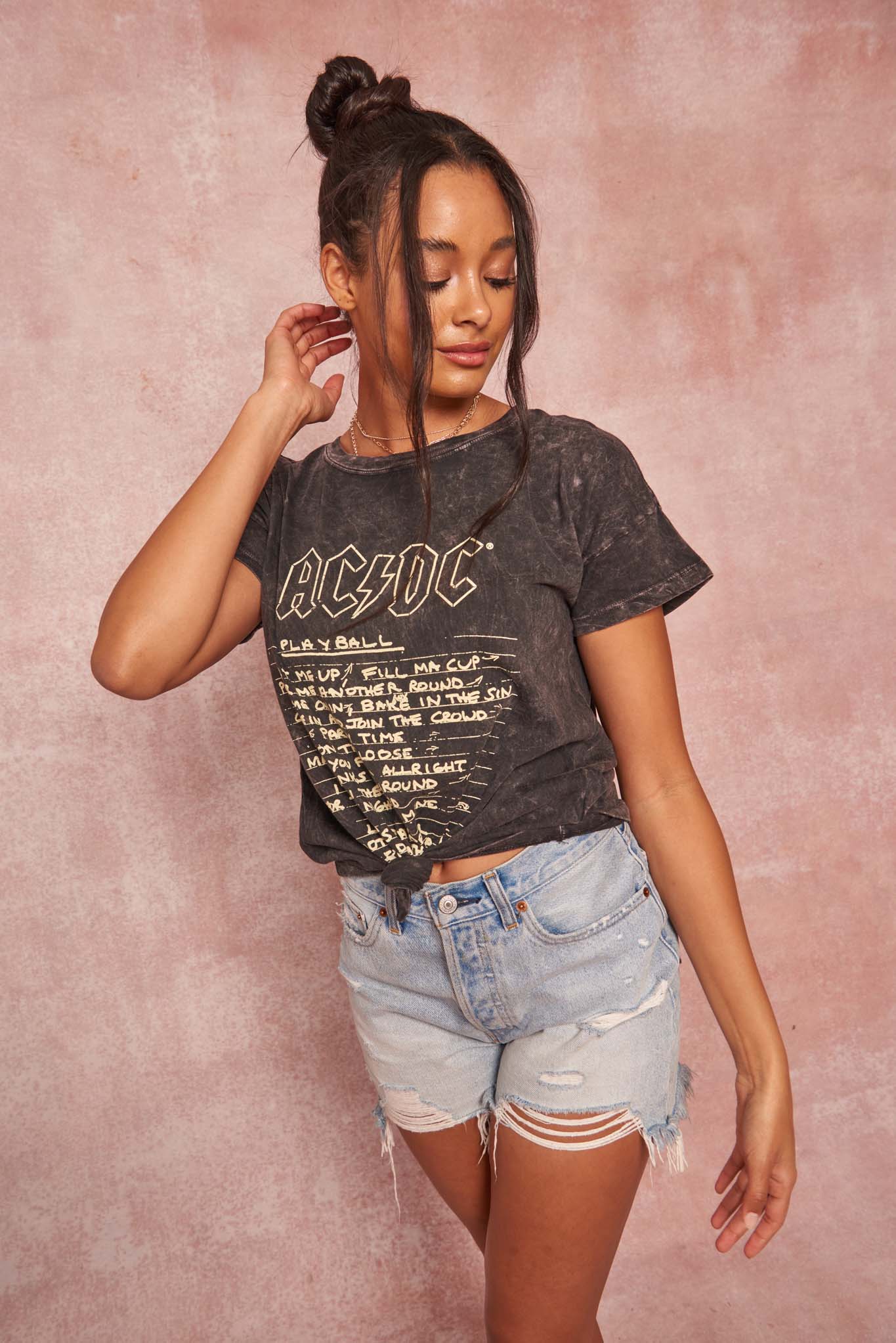 AC/DC Play Ball Lyrics Vintage-Wash Graphic Tee - ShopPromesa