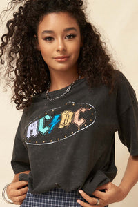 AC/DC Studded Logo Oversize Vintage Graphic Tee - ShopPromesa