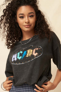 AC/DC Studded Logo Oversize Vintage Graphic Tee - ShopPromesa