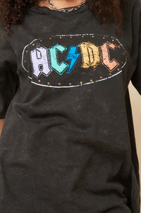 AC/DC Studded Logo Oversize Vintage Graphic Tee - ShopPromesa