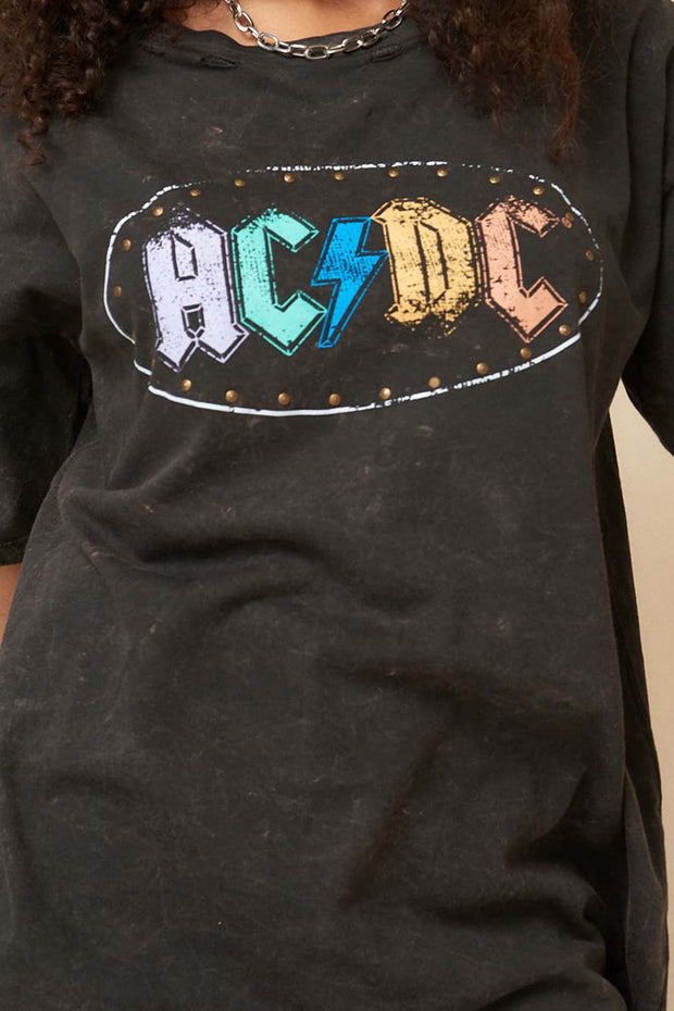 AC/DC Studded Logo Oversize Vintage Graphic Tee - ShopPromesa