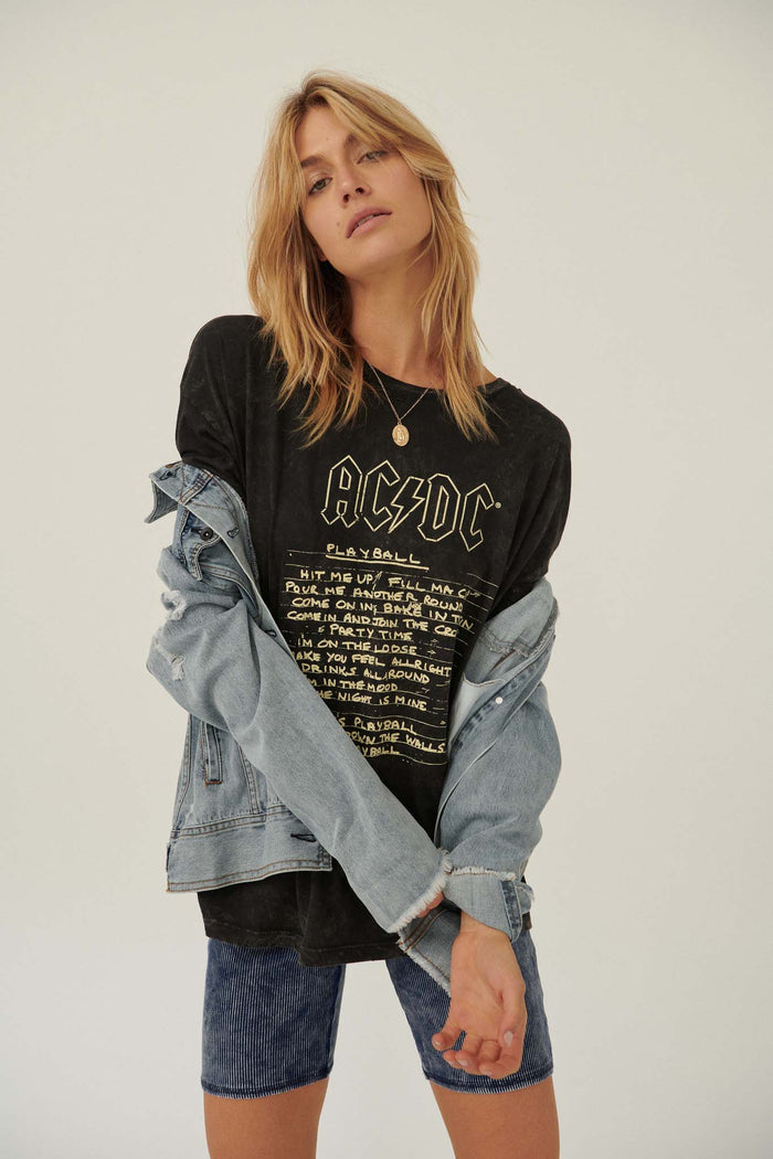 AC/DC Play Ball Oversize Vintage-Wash Graphic Tee - ShopPromesa