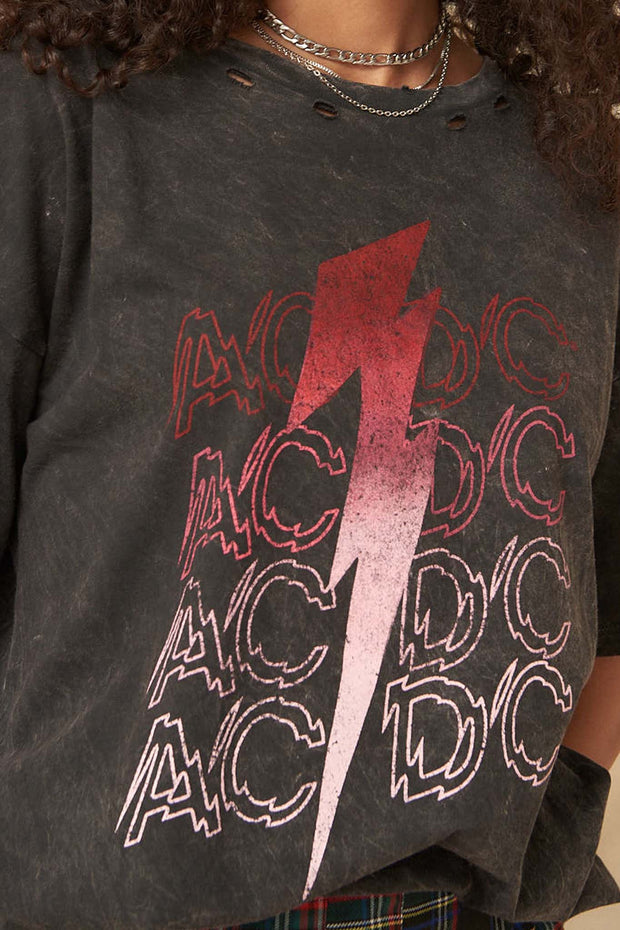 AC/DC Lightning Bolt Oversize Vintage Graphic Tee - ShopPromesa