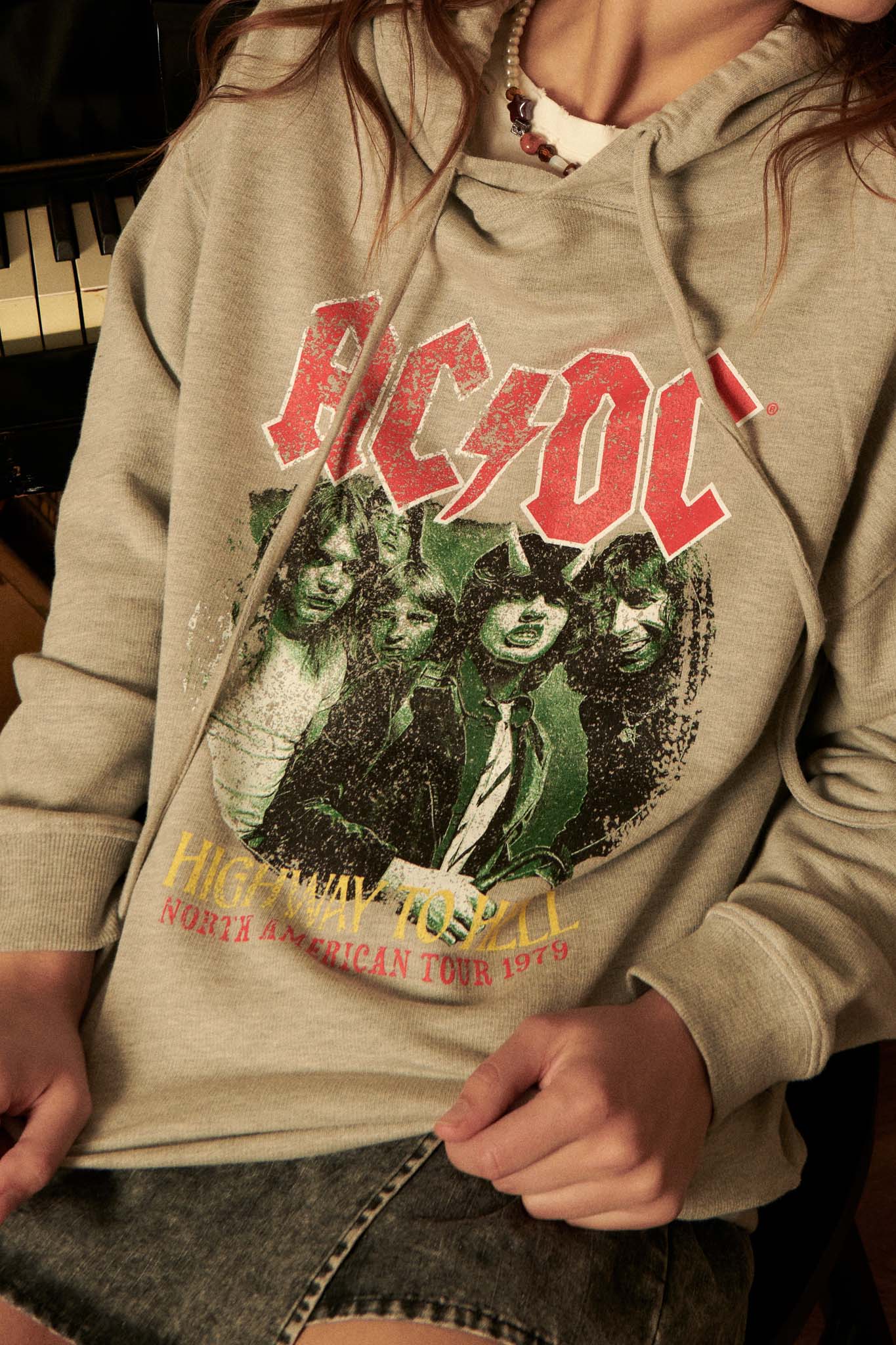 AC DC Highway to Hell Vintage Print Hoodie