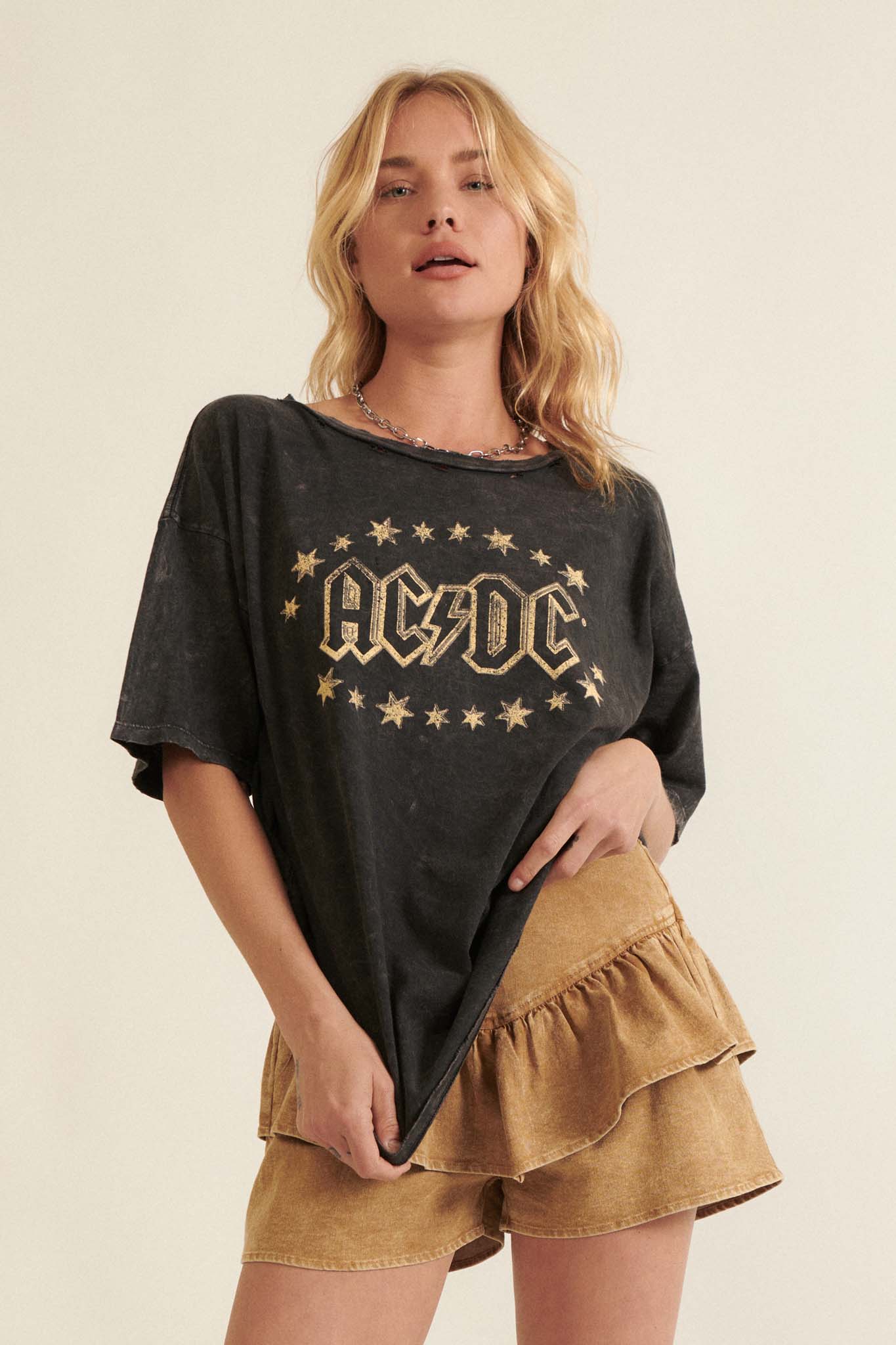 AC/DC Stars Logo Distressed Graphic Tee - ShopPromesa