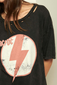 AC/DC Lightning Bolt Distressed Graphic Tee - ShopPromesa