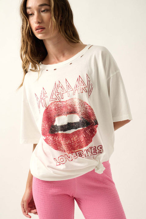 Def Leppard Love Bites Lips Distressed Graphic Tee - ShopPromesa