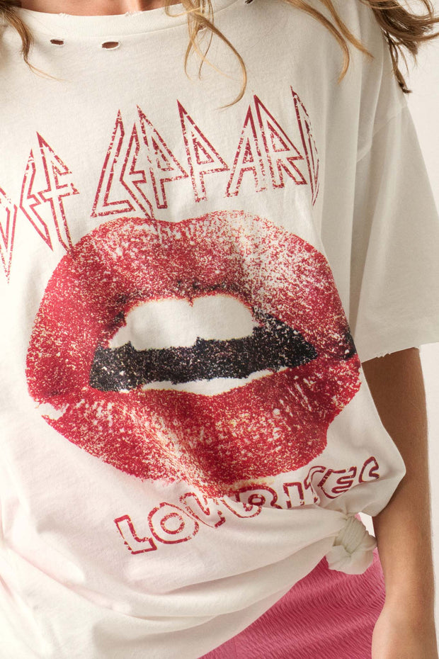 Def Leppard Love Bites Lips Distressed Graphic Tee - ShopPromesa