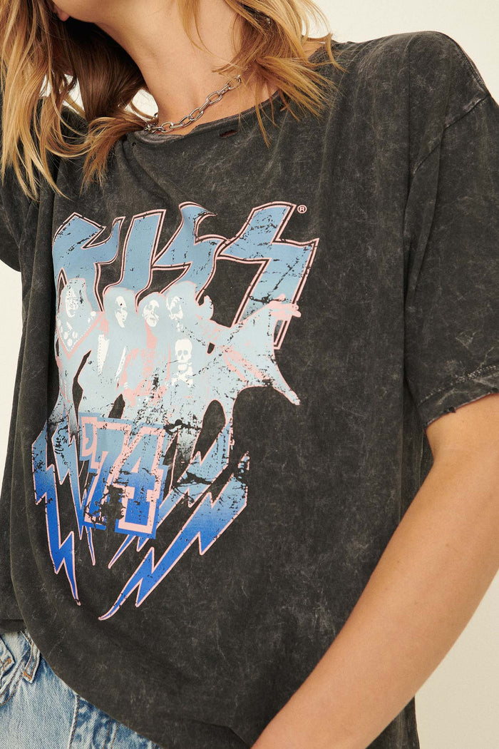 KISS 74 Distressed Vintage-Wash Graphic Tee - ShopPromesa