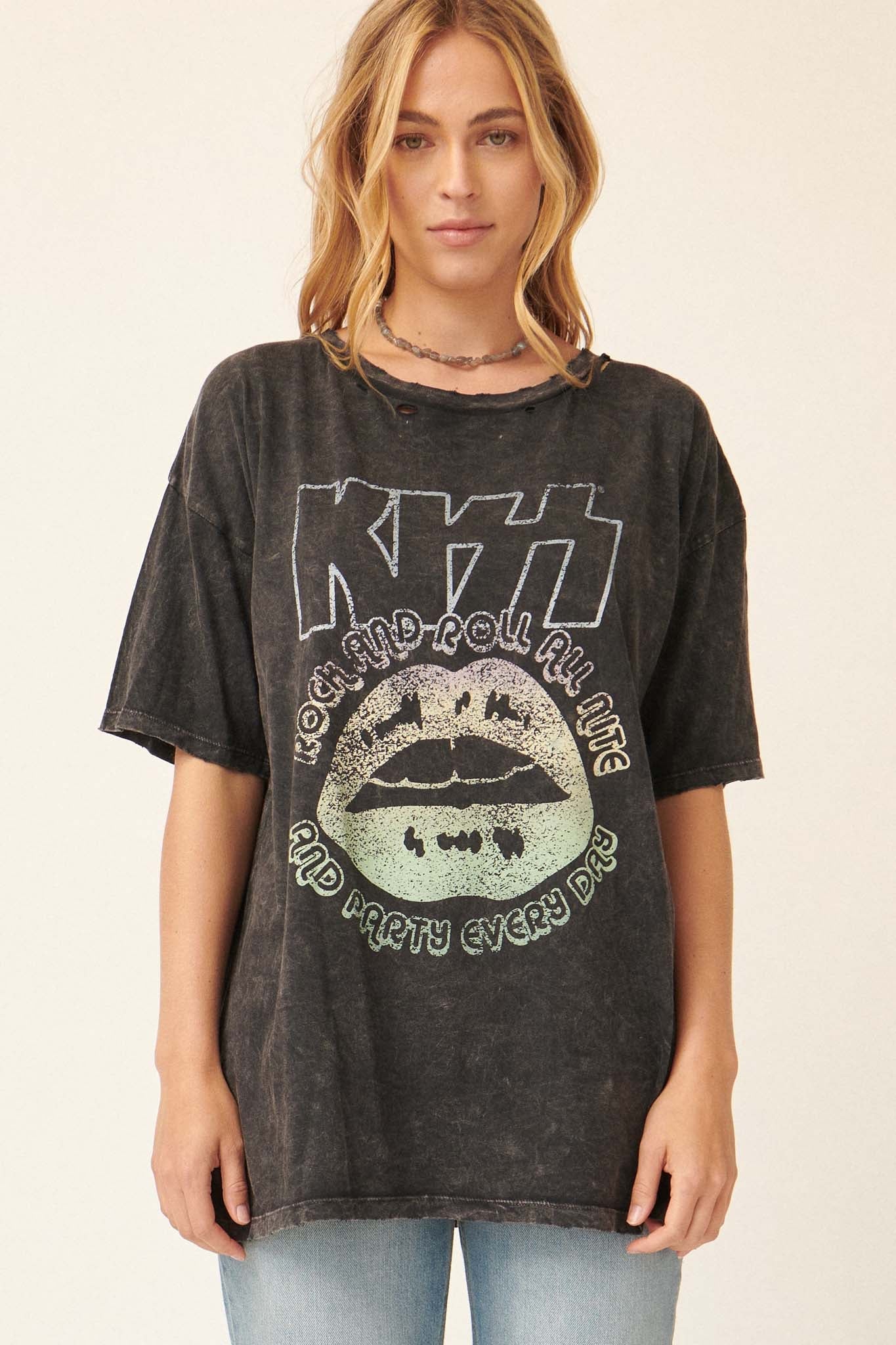 KISS Rock and Roll Distressed Graphic Tee - ShopPromesa