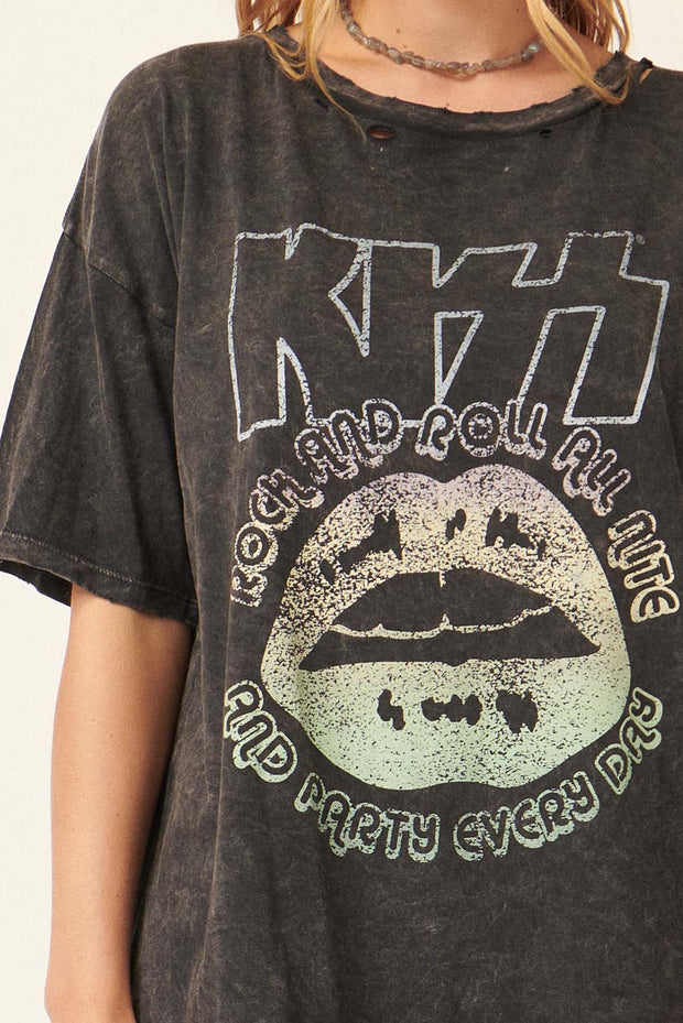KISS Rock and Roll Distressed Graphic Tee - ShopPromesa