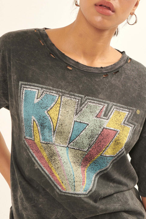 KISS Logo Distressed Vintage-Wash Graphic Tee - ShopPromesa
