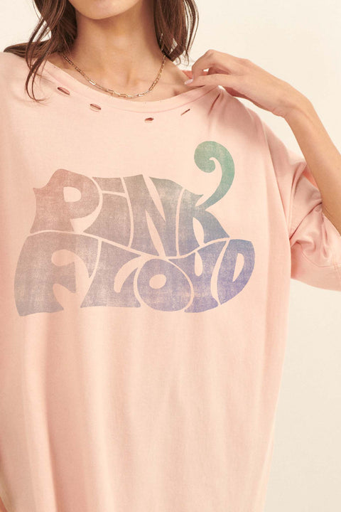 Pink Floyd Logo Distressed Oversize Graphic Tee - ShopPromesa