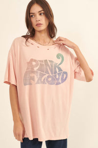 Pink Floyd Logo Distressed Oversize Graphic Tee - ShopPromesa