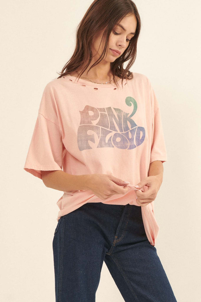 Pink Floyd Logo Distressed Oversize Graphic Tee - ShopPromesa