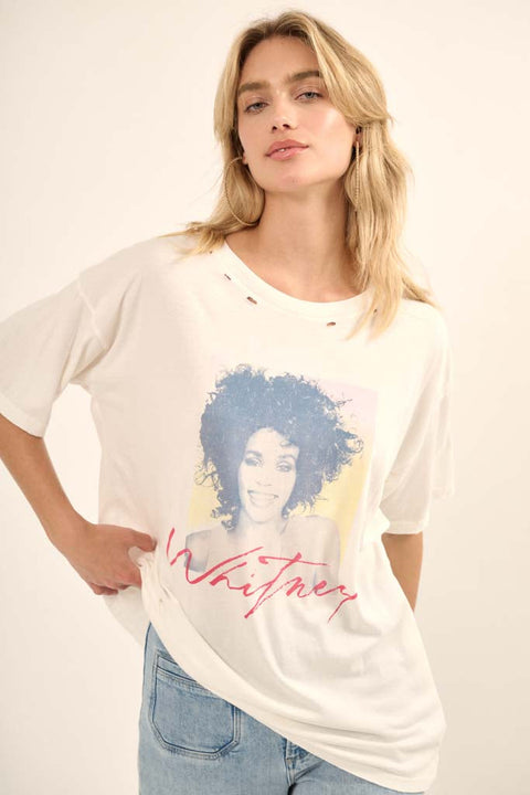 Whitney Houston Portrait Distressed Graphic Tee - ShopPromesa