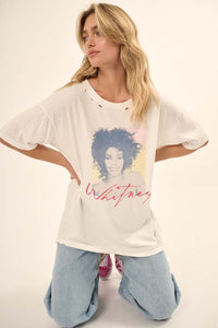 Whitney Houston Portrait Distressed Graphic Tee - ShopPromesa