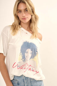 Whitney Houston Portrait Distressed Graphic Tee - ShopPromesa